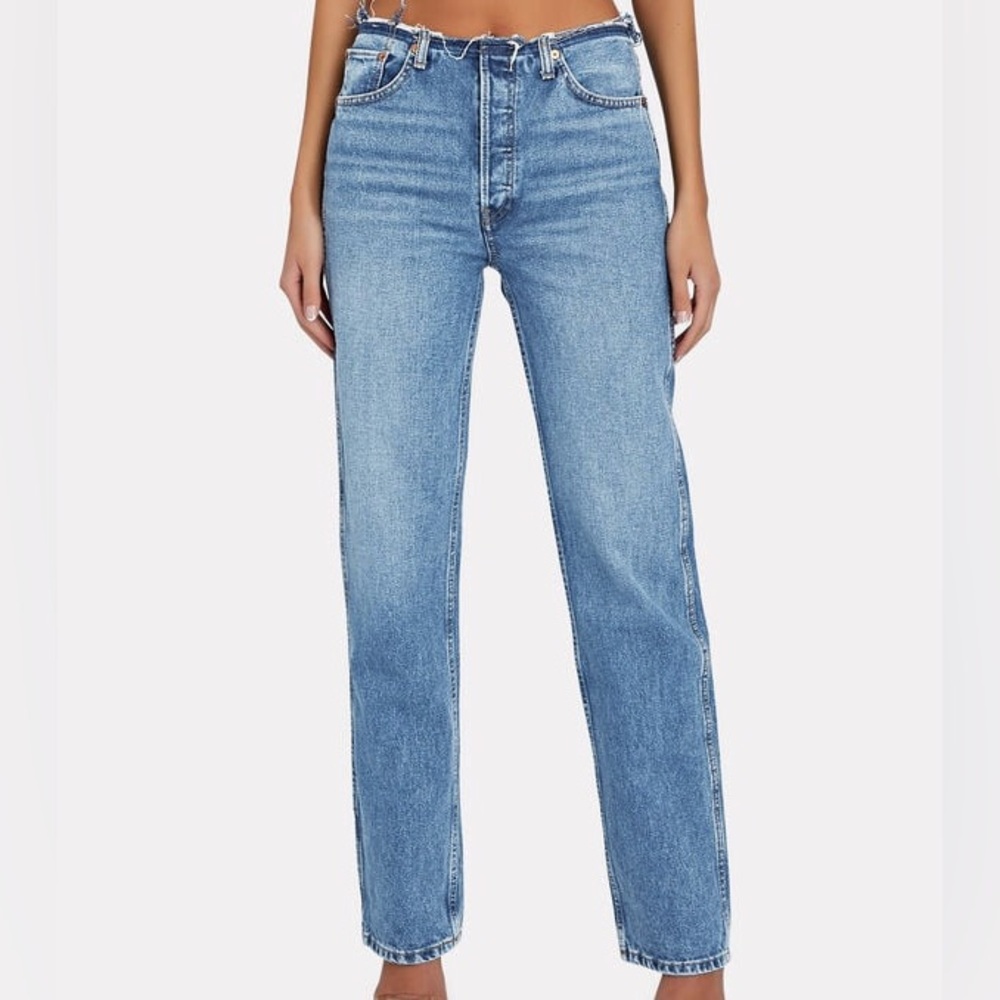 RE/DONE Frayed Hem Blue Denim Jeans